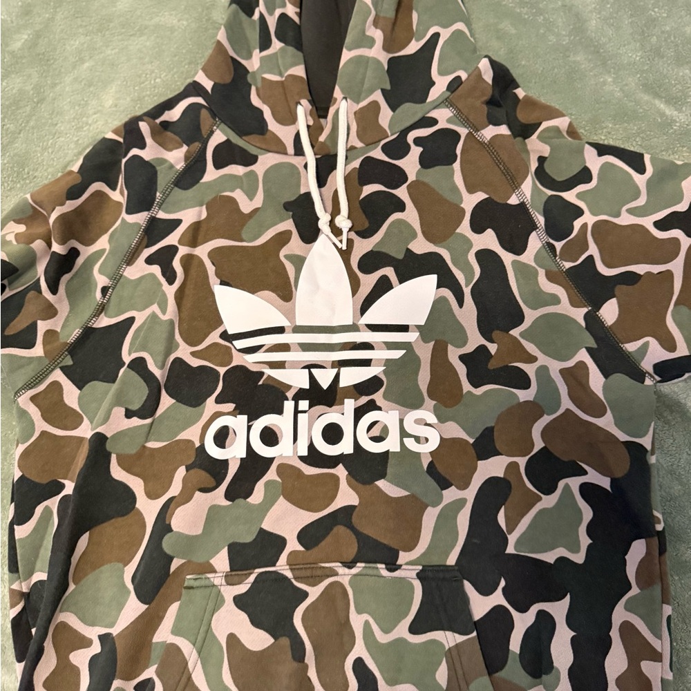 Adidas Green and Brown Camouflage Hoodie NWOT
